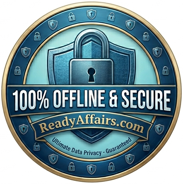 Ready Affairs privacy and offline security badge